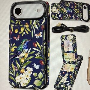 iPhone Air 6.5” Floral Bird Crossbody Case • Shockproof • 5‑Card Holder • NWT